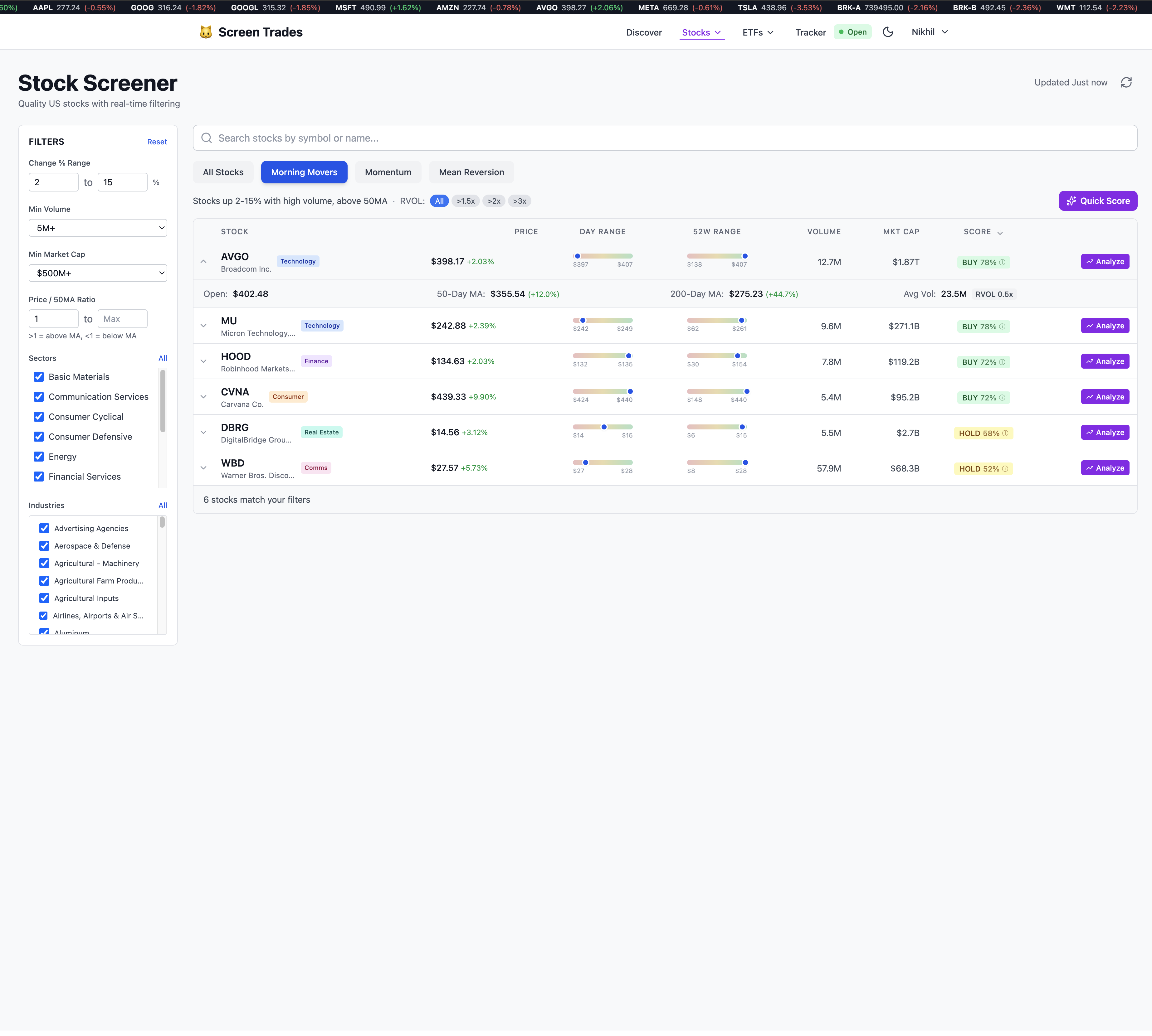 Stock Screener with Quick Score